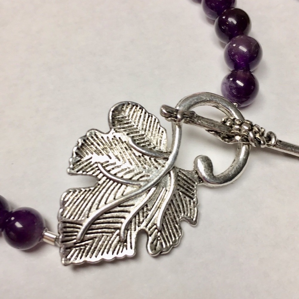 Genuine amethyst bracelet leaf clasp 6 1/2” wrist - Picture 2 of 6